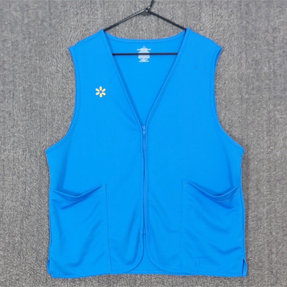 Walmart Employee Uniform Vest Mens Large Blue Staff Associate Zip-Up Pockets